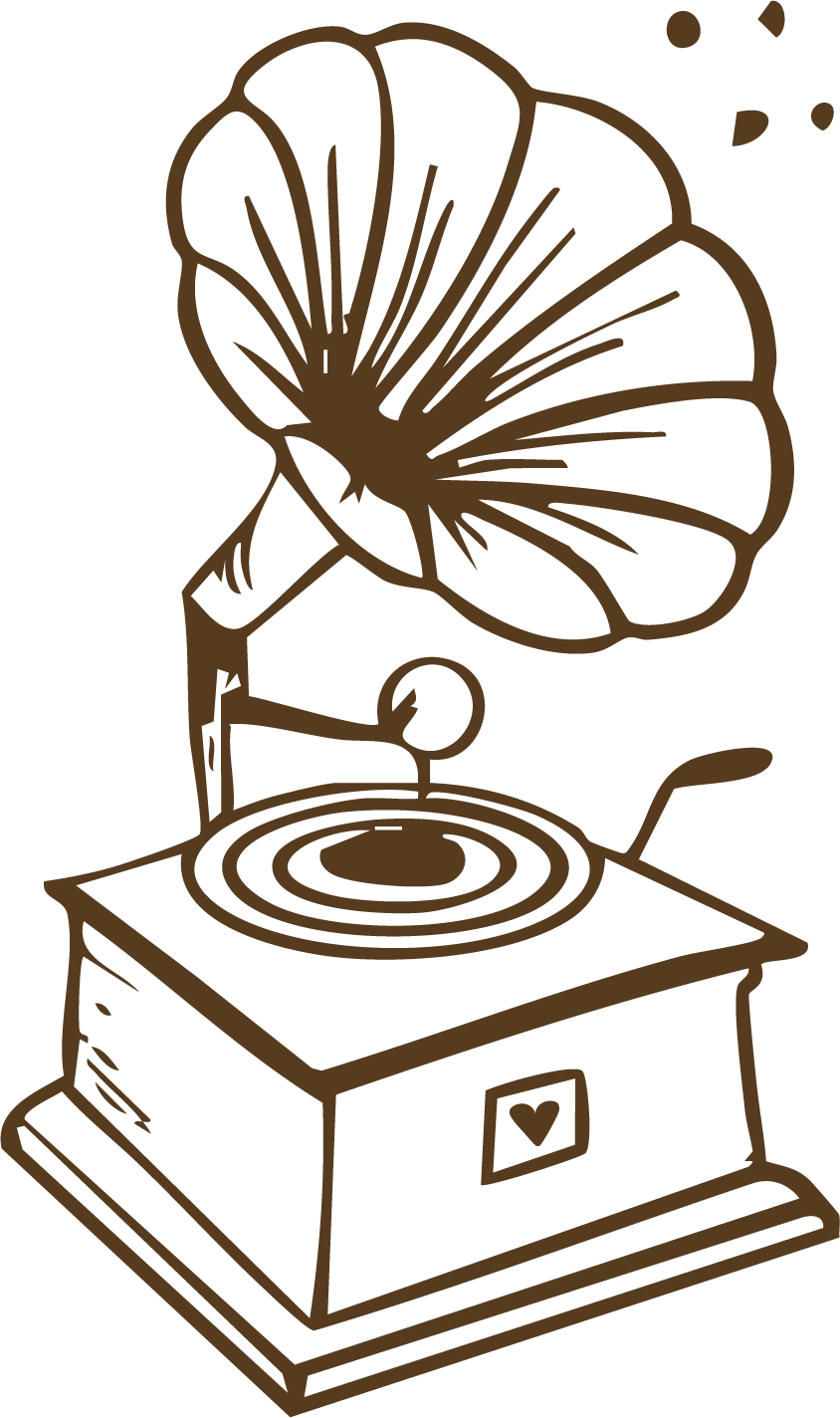Handgezeichnetes Icon eines Grammophons mit Herz, Symbol für gemeinsame Aktivitäten, Musik und Lebensfreude in der Seniorenresidenz Jakobi.