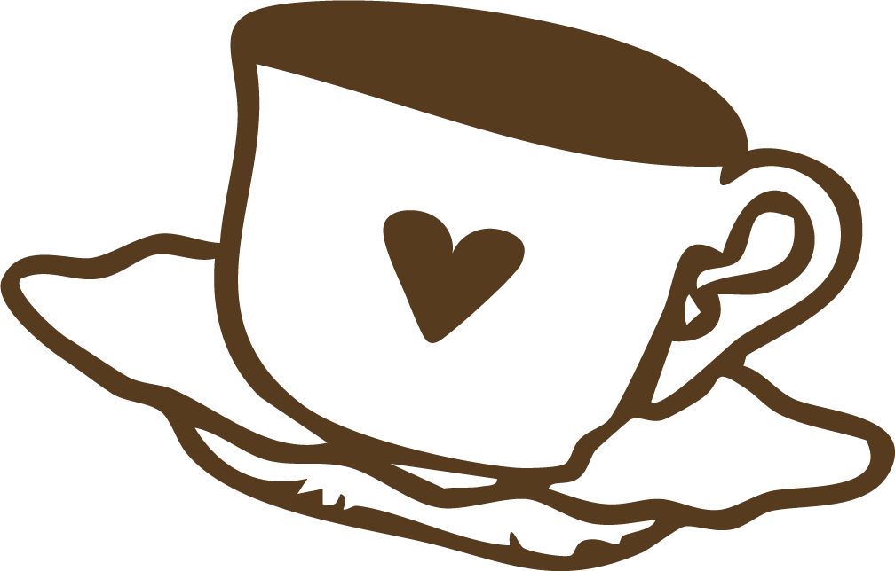 Handgezeichnetes Icon einer Tasse mit Herz auf Untertasse, Symbol für familiäre Atmosphäre in der Seniorenresidenz Jakobi.